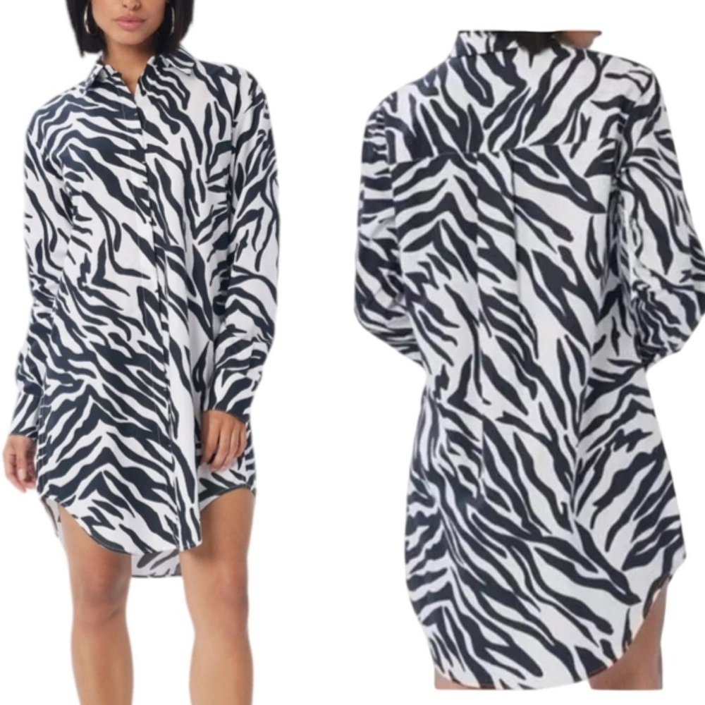 LITA by Ciara Zebra Print Cotton Oversized Shirt Dress NWOT